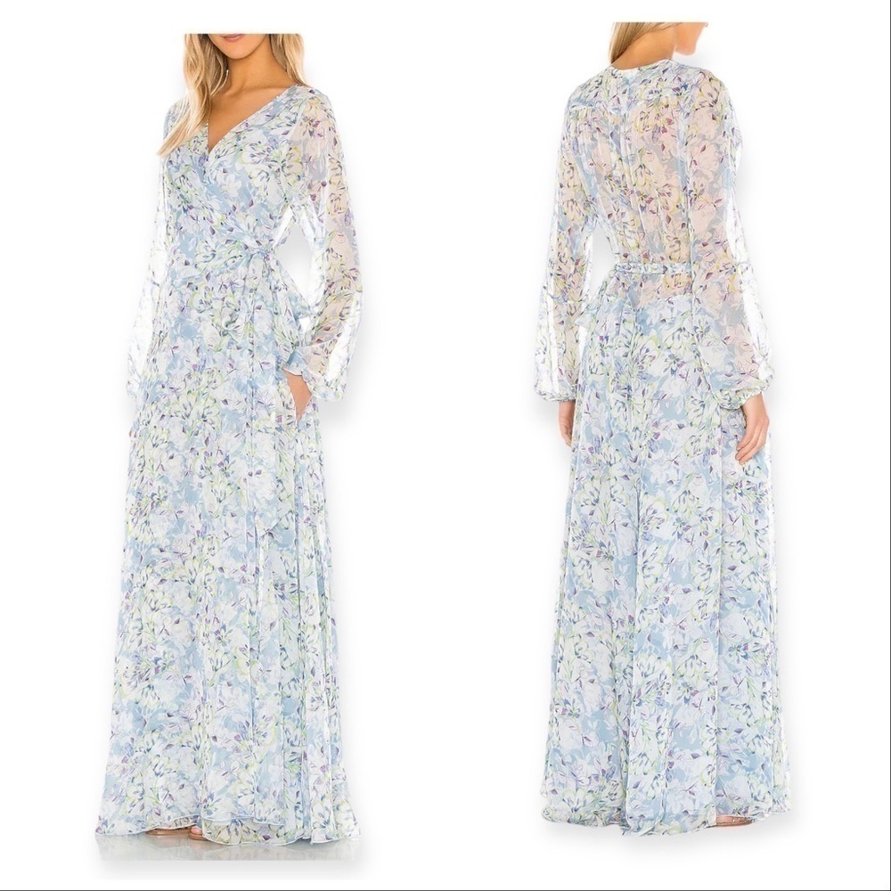 NWT Eywasouls Malibu | Lara Long Sleeve Dress., blue floral, Size M/L - Picture 2 of 16